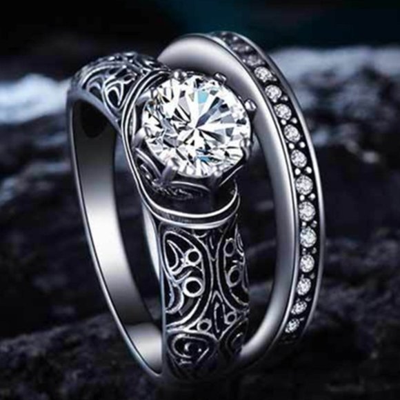 💝 Trendy Gems Macro Pave Pattern Cubic Carved Vintage Ring for Women, EVGG1415 - Picture 2 of 4